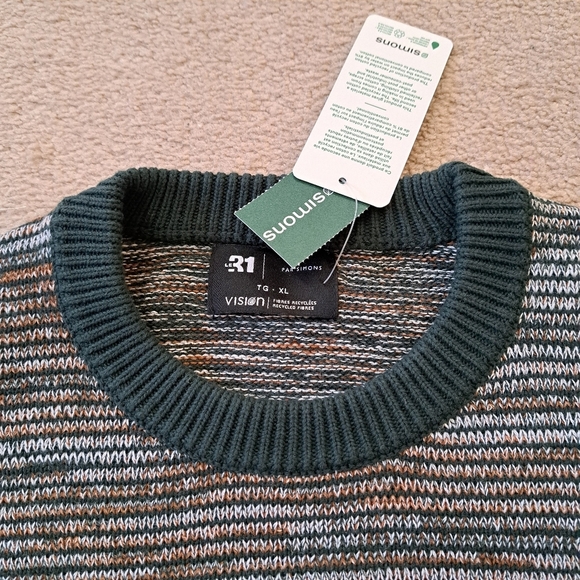 Simons | Le31 Crewneck Striped Sweater Mens XL Green Tan Cotton Long Sleeved - Picture 4 of 10